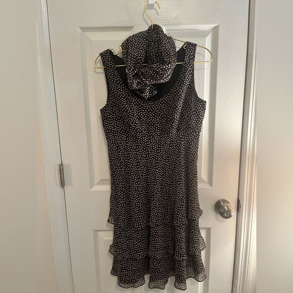 Kay Unger Silk Black and White Polka Dot Dress & Shawl - Picture 9 of 9